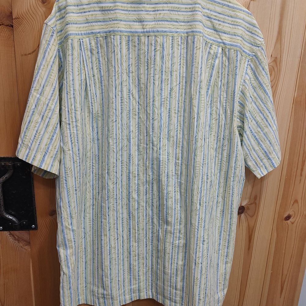 Luau Button Up Shirt Mens XL Striped Leaves Hawaiian Cruise Travel Lightweight - Picture 4 of 12